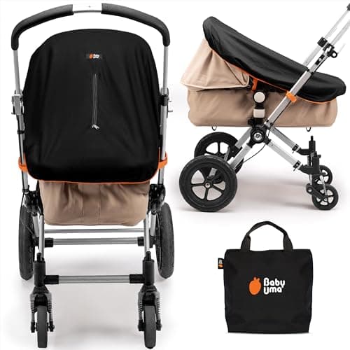 Baby Uma Pram Sun Shade (0-6 Months) - UPF 50+, Breathable Blackout Mesh Pram Cover with Zip-up Window, Blocks 99% of UVB Rays & 94% of UVA Rays (+ Travel Bag)