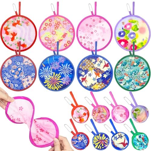 Grantop 8Pcs Japanese Style Foldable Fan Set,Summer Round Folding Hand Fan,Portable Handheld Folding Fan for Festival Costume Party Wedding Gifts Home Decor Home Office