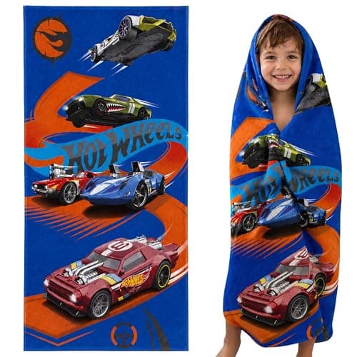 SRV Hub Hot Wheels Kids Cotton Towel – 140 x 70 cm Super Soft and Fast Drying Beach/Bath Towel – Car Racing Design for Boys – Lightweight, Travel-Friendly, Machine Washable