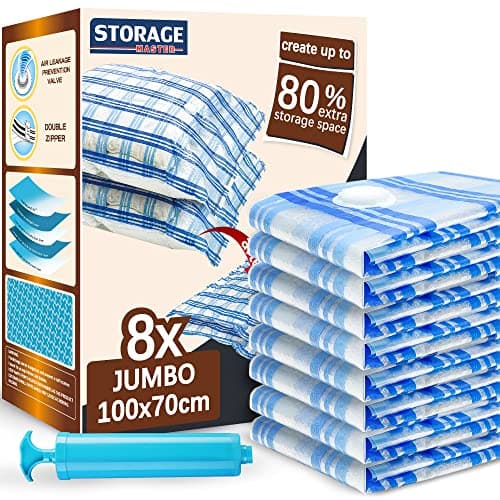 STORAGE MASTER Vacuum Storage Bags, Space Saver Bags 80% More Storage Space, With Hand Pump (8, Jumbo)