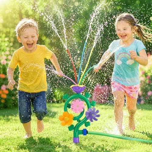 Water Sprinkler for Kids, Spinning Flower Water Sprinkler Toddler Outdoor Toy with 5 Wiggle Tubes and Hose Adapters, Easy to Install Summer Water Toys Sprinklers for Yard Lawn Garden Game 3+ Year Old