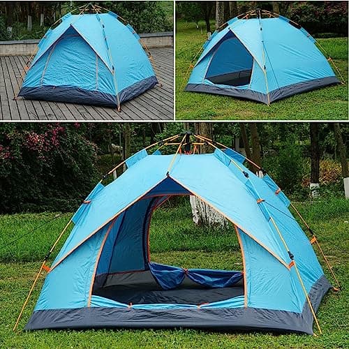 Gr8 Garden Outdoor 3-4 People Automatic Double Layer Pop Up Camping Tent Water Resistant Sun Shade Family Festival Beach Hiking Shelter