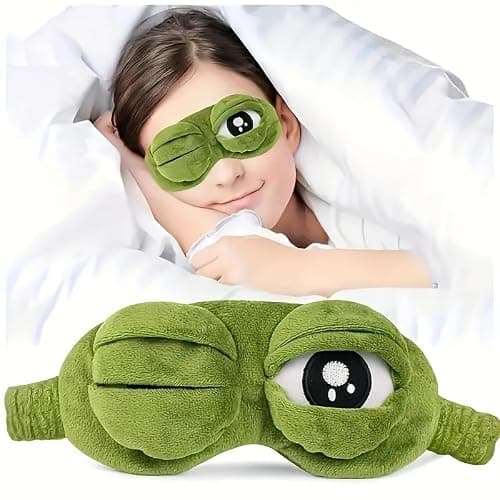 Cute Frog Sleep Mask, Soft Plush Eye Mask for Sleeping, Travel and Naps, Lightweight Novelty Blindfold with Elastic Strap, Green Frog Eye Cover for Home, Flights and Relaxing, 21 x 7.5 cm