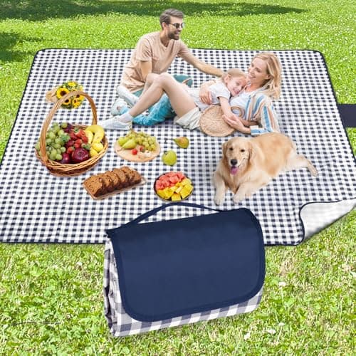 Anyiner Picnic Blanket Waterproof 300x200cm Large Travel Blanket Beach Blanket, Slip Resistant With Carrying Handle for Family Picnic Beach Camping, Blue Plaid (Blue, 300 x 200 cm)