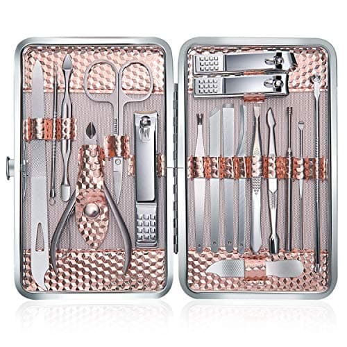 Manicure Set 18pcs Professional Nail Clippers Kit, Rose Gold