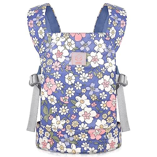 GAGAKU Baby Doll Carrier Front and Back Carrier for Dolls, Cotton Stuffed Animal Doll Accessories, Doll Carriers with Adjustable Straps for Little Girls - Blue Flower