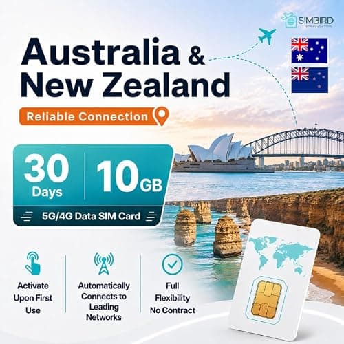 Australia & New Zealand Prepaid Data Only Travel SIM Card (10GB, 30 Days) | 5G/4G High Speed 3 IN 1 SIM | Ready to use | Auto Connecting | Hotspot mobile