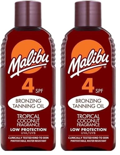 Malibu Sun SPF 4 Bronzing Tanning Oil Spray with Low Protection, Water Resistant, Tropical Scent, 100ml (Pack of 2)