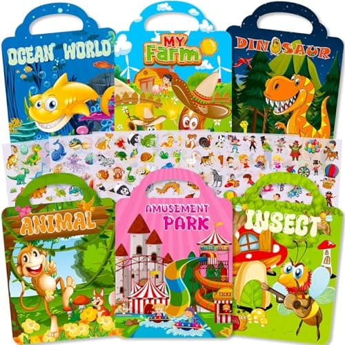Aannanl 6 Reusable Sticker Book for Toddlers 2+ Years,300+ Puffy Stickers