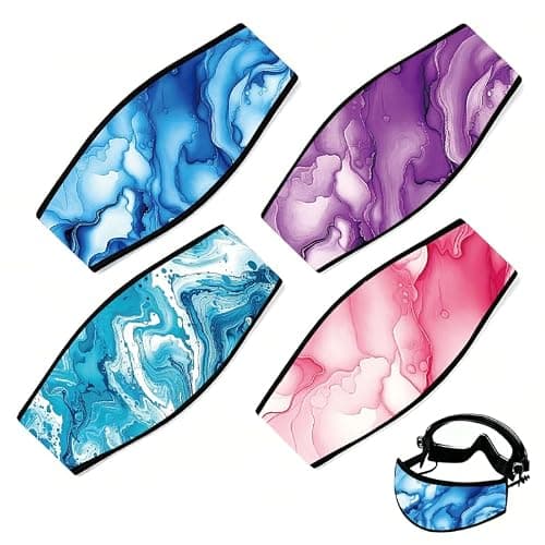 INFUNLY 4PCS Colorful Marble Scuba Mask Strap Cover Artistic Dive Mask Strap Neoprene Masks Slap Straps Waterproof Diving Headband for Men Women Snorkeling Diving Swimming Water Sports