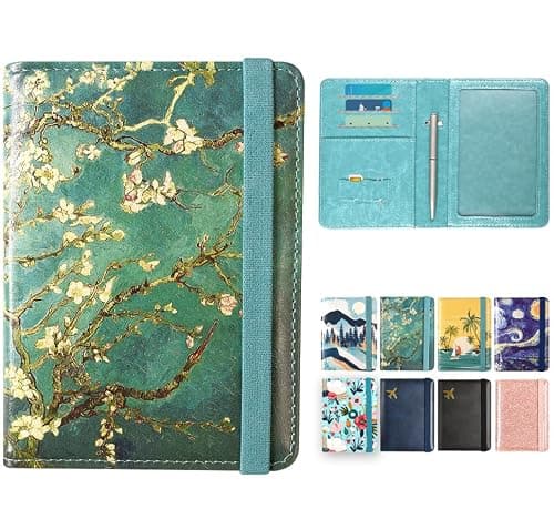 DMLuna Passport Holder, Premium PU Leather Travel Passport Wallet RFID Blocking Passport Cover Case Travel Documents Organizer with Pen Holder, for Women and Men, Blossom