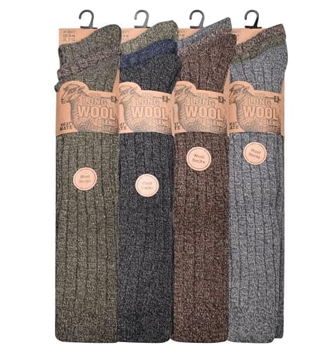 ITRAT 3 Pairs Mens Soft Thermal Premium Quality Long Knee High Lambs Wool Blend Boot Socks Mix Colours Size UK 6-11 EU 39-46 (Assorted Multipack of 3 Pairs)