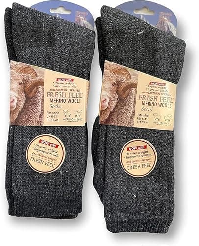 COSHAL® 2 Merino Wool Socks Men's Wool's Warm Thermal Socks Winter Wool Walking Hiking Socks Mens Outdoor Indoor Thick Warm Socks Size 6-11 Charcoal
